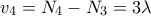 \displaystyle{{{v}_{4}}={{N}_{4}}-{{N}_{3}}=3\lambda }