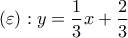 \displaystyle{({\rm{\varepsilon }}):y = \frac{1}{3}x + \frac{2}{3}} \displaystyle{({\rm{\varepsilon }}):y = \frac{1}{3}x + \frac{2}{3}}
