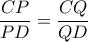 \dfrac{CP}{PD}=\dfrac{CQ}{QD}