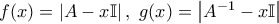 f(x)=\left|A -x\mathbb{I} \right|,\,\,g(x)=\left| {{A}^{-1}}-x\mathbb{I}\right|