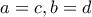 a=c, b=d