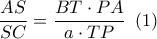 \dfrac{{AS}}{{SC}} = \dfrac{{BT \cdot PA}}{{a \cdot TP}}\,\,\left( 1 \right)