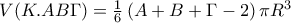 V(K.AB\Gamma )=\frac{1}{6}\left(A+B+\Gamma -2 \right)\pi R^3
