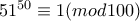51^{50}\equiv 1(mod 100)