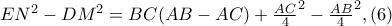 EN^{2}-DM^{2}=BC(AB-AC)+\frac{AC}{4}^{2}-\frac{AB}{4}^{2},(6)