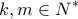 \displaystyle{k,m\in N^{*}}