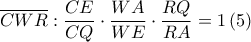 \displaystyle \overline{CWR}:\frac{CE}{CQ}\cdot \frac{WA}{WE}\cdot \frac{RQ}{RA}=1 \left ( 5 \right )