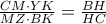 \frac{CM \cdot YK}{MZ \cdot BK}=\frac{BH}{HC} \frac{CM \cdot YK}{MZ \cdot BK}=\frac{BH}{HC}