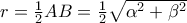 r = \frac {1}{2}AB= \frac {1}{2}\sqrt {\alpha ^2 +\beta ^2} r = \frac {1}{2}AB= \frac {1}{2}\sqrt {\alpha ^2 +\beta ^2}