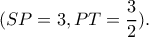 (SP = 3,PT = \dfrac{3}{2}). (SP = 3,PT = \dfrac{3}{2}).