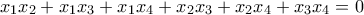 x_1x_2+x_1x_3+x_1x_4+x_2x_3+x_2x_4+x_3x_4=0