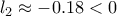 \displaystyle{l_2 \approx -0.18 <0}