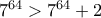 7^{64} > 7^{64}+2