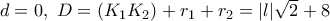 d=0,~D=(K_1K_2)+r_1+r_2=|l|\sqrt{2}+8
