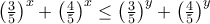 \left(\frac {3}{5}\right)^x+\left(\frac {4}{5}\right)^x \le \left(\frac {3}{5}\right)^y+\left(\frac {4}{5}\right)^y