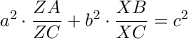 {{a}^{2}}\cdot \dfrac{ZA}{ZC}+{{b}^{2}}\cdot \dfrac{XB}{XC}={{c}^{2}}