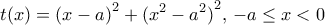\displaystyle t(x)={{(x-a)}^{2}}+{{({{x}^{2}}-{{a}^{2}})}^{2}},\,-a\le x<0 \displaystyle t(x)={{(x-a)}^{2}}+{{({{x}^{2}}-{{a}^{2}})}^{2}},\,-a\le x<0