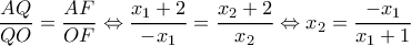 \dfrac{AQ}{QO}=\dfrac{AF}{OF}\Leftrightarrow \dfrac{x_1+2}{-x_1}=\dfrac{x_2+2}{x_2}\Leftrightarrow x_2=\dfrac{-x_1}{x_1+1}