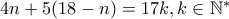 4n+5(18-n)=17k, k\in \mathbb{N^*}