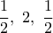 \displaystyle{\frac{1}{2},\,\,2,\,\,\frac{1}{2}}