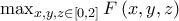 \max_{x,y,z \in \left[0,2 \right]} F\left(x,y,z \right)