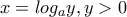 x=log_a y, y>0