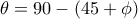 \theta = 90-( 45 +\phi) 