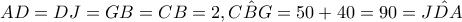 AD=DJ=GB=CB=2,\hat{CBG}=50+40=90=\hat{JDA}