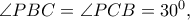 \angle PBC=\angle PCB=30^{0},