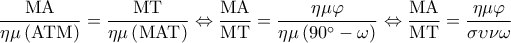 \displaystyle \frac{{{\rm M}{\rm A}}}{{\eta \mu \left( {{\rm A}{\rm T}{\rm M}} \right)}} = \frac{{{\rm M}{\rm T}}}{{\eta \mu \left( {{\rm M}{\rm A}{\rm T}} \right)}} \Leftrightarrow \frac{{{\rm M}{\rm A}}}{{{\rm M}{\rm T}}} = \frac{{\eta \mu \varphi }}{{\eta \mu \left( {90^\circ  - \omega } \right)}} \Leftrightarrow \frac{{{\rm M}{\rm A}}}{{{\rm M}{\rm T}}} = \frac{{\eta \mu \varphi }}{{\sigma \upsilon \nu \omega }}