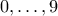 0,\ldots ,9