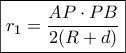 \boxed{{r_1} = \frac{{AP \cdot PB}}{{2(R + d)}}}