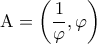 \displaystyle{\mathrm{A} = \left ( \frac{1}{\varphi}, \varphi \right )}