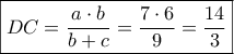 \boxed{DC = \dfrac{{a \cdot b}}{{b + c}} = \dfrac{{7 \cdot 6}}{9} = \dfrac{{14}}{3}}