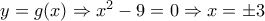 y=g( x) \Rightarrow x^{2}-9=0\Rightarrow x=&plusmn;3