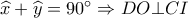 \widehat x + \widehat y = 90^\circ  \Rightarrow DO \bot CI