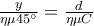 \frac{y}{{\eta \mu 45^\circ }} = \frac{d}{{\eta \mu C}}