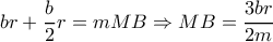 br+ \dfrac{b}{2}r=mMB \Rightarrow MB= \dfrac{3br}{2m} br+ \dfrac{b}{2}r=mMB \Rightarrow MB= \dfrac{3br}{2m}