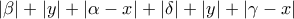 \displaystyle{\left| \beta \right| +\left| y\right| +\left| \alpha -x\right| +\left| \delta \right| +\left| y\right| +\left| \gamma -x\right| }
