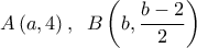  \displaystyle A\left( {a,4} \right),\;\;B\left( {b,\frac{{b - 2}}{2}} \right)
