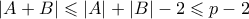 |A+B| \leqslant |A|+|B|-2 \leqslant p-2
