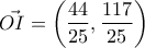 \vec{OI}=\left(\dfrac{44}{25},\dfrac{117}{25} \right)