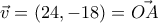 \vec{v}=(24,-18)=\vec{OA}