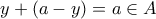 y+(a-y)=a\in A