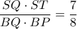 \dfrac{SQ\cdot ST}{BQ\cdot BP}=\dfrac{7}{8}