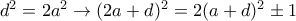 d^2=2a^2\rightarrow (2a+d)^2=2(a+d)^2\pm 1