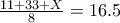 \frac{11+33+X}{8}=16.5