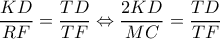 \dfrac{KD}{RF}=\dfrac{TD}{TF}\Leftrightarrow \dfrac{2KD}{MC}=\dfrac{TD}{TF}