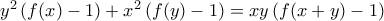 y^2\left(f(x)-1\right)+x^2\left(f(y)-1\right)=xy\left(f(x+y)-1\right)