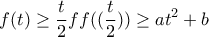 \displaystyle f(t)\geq{\frac{t}{2}ff(({\frac{t}{2}))}}\geq{at^2+b}
